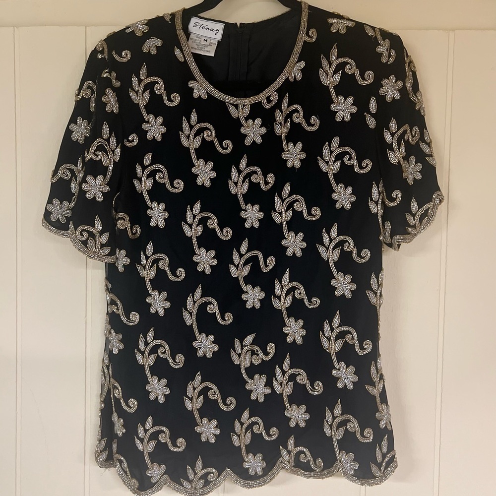Stenay Vintage Silk sequinned and beaded blouse